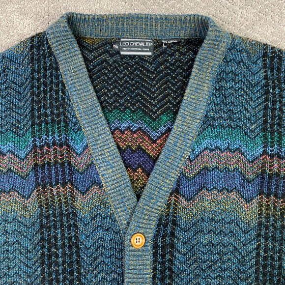 Vintage Leo Chevalier Cardigan Sweater Mens Medium Acrylic Grunge Grandpa Cobain - Picture 2 of 7